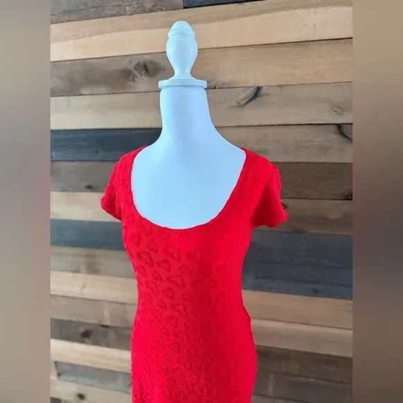 Vintage 90s All That Jazz Red Heart Textured Mini Dress - Picture 9 of 11